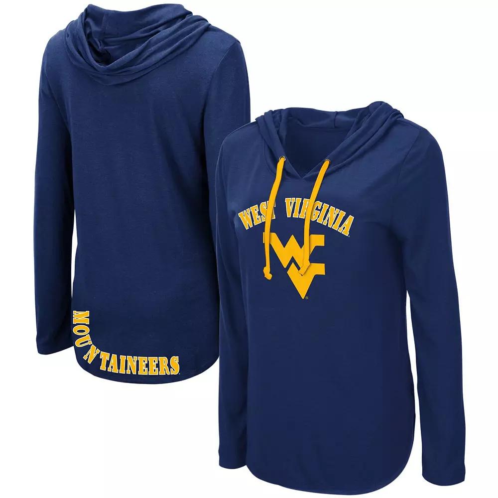 Women's Colosseum Navy West Virginia Mountaineers My Lover Lightweight Hooded Long Sleeve T-Shirt,  Product Image