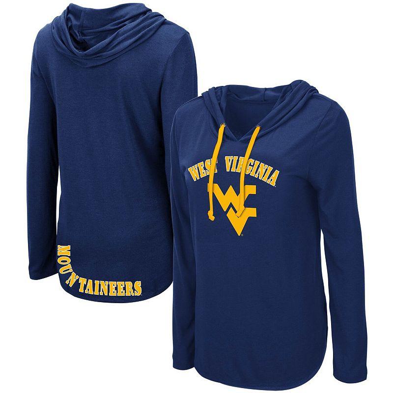 Women's Colosseum Navy West Virginia Mountaineers My Lover Lightweight Hooded Long Sleeve T-Shirt,  Product Image