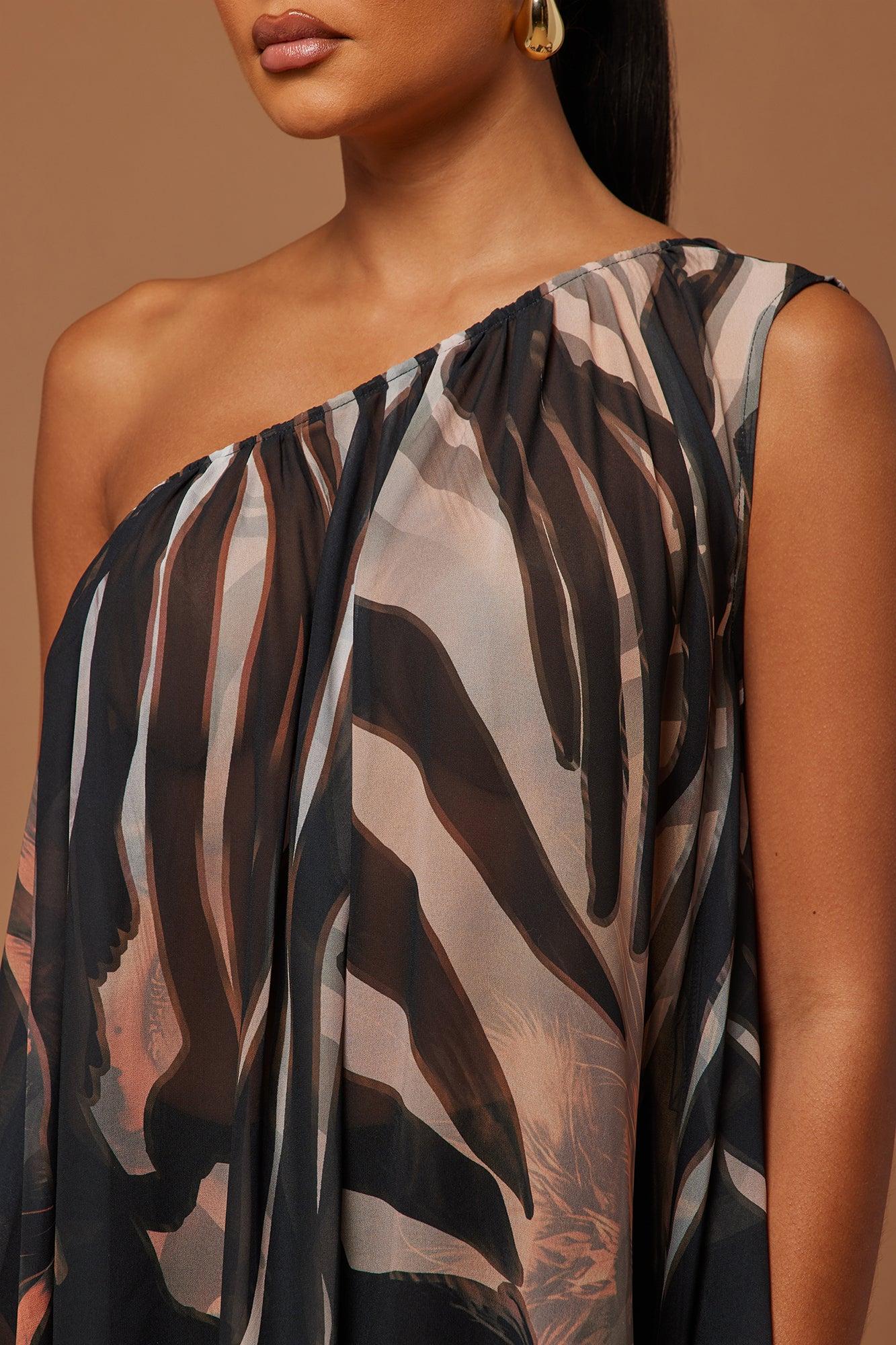 Florence Chiffon Kaftan Maxi Dress - Black/Brown Product Image