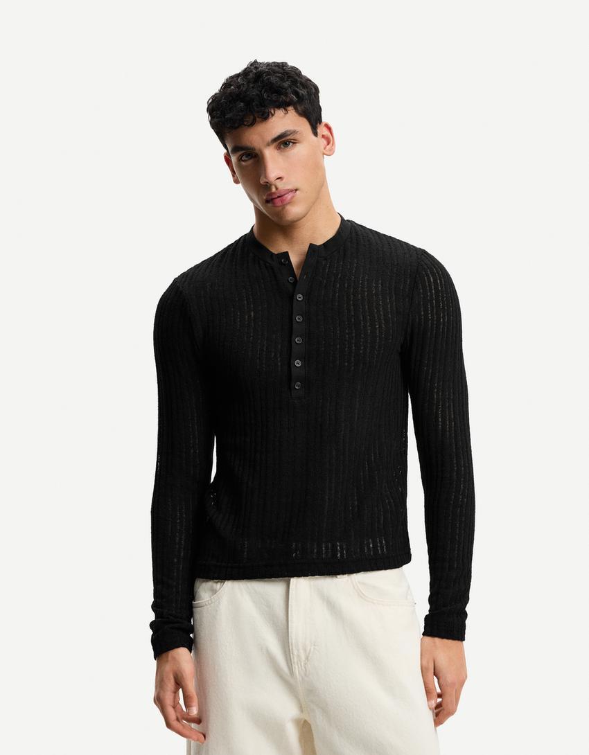 Open knit sweater with buttons Product Image