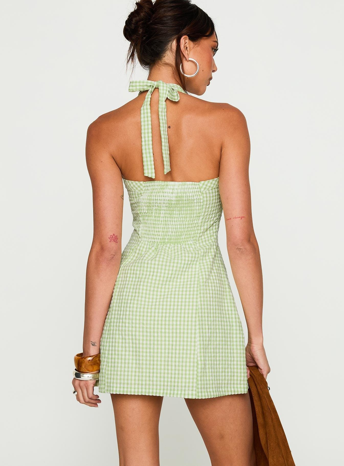 Mallorie Halter Mini Dress Green Check Product Image