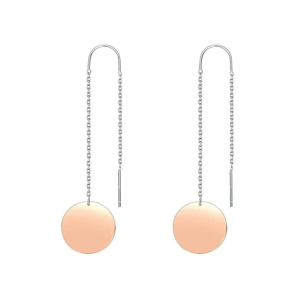 18k Rose Gold Over Silver Disc Threader Earrings, Women's, Pink Tone Product Image