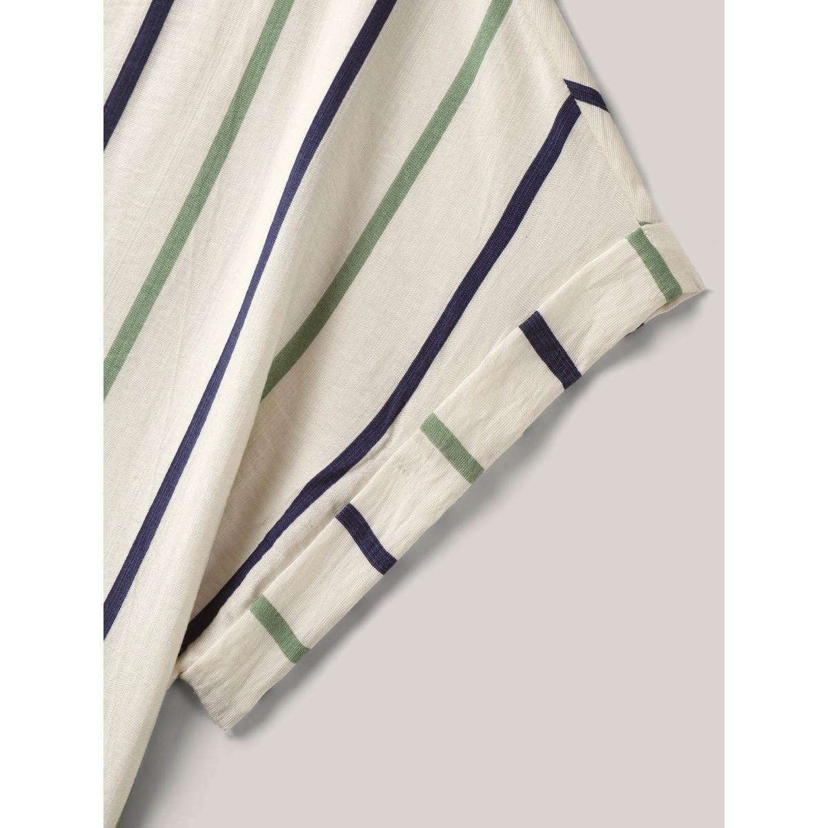 Plus Size Colorful Stripes Flowy Loungewear Set Women Multicolor Roll Hem Short sleeve Boat Neck Leisure Loungewear Sets BloomChic 28/5X Product Image