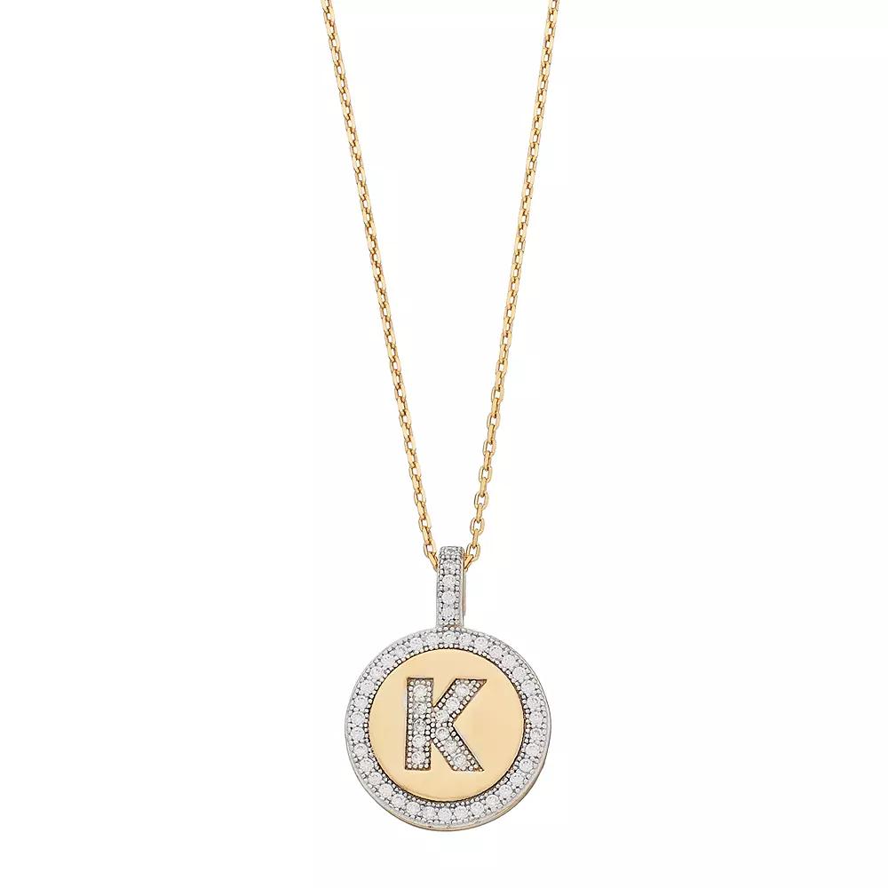 14k Gold Over Silver Cubic Zirconia Initial Pendant Necklace, Women's, Size: 18" Product Image
