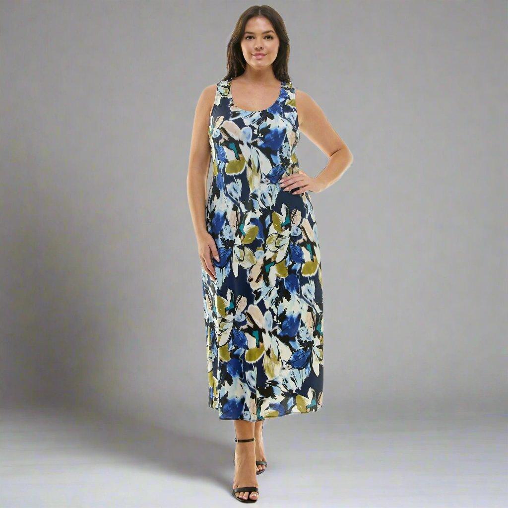 Navy Floral Sleeveless Midi Dress - Plus Product Image