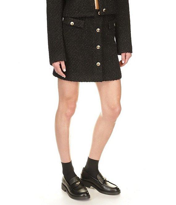 Michael Kors Eyelash Tweed Gold Button Coordinating Mini Skirt Product Image
