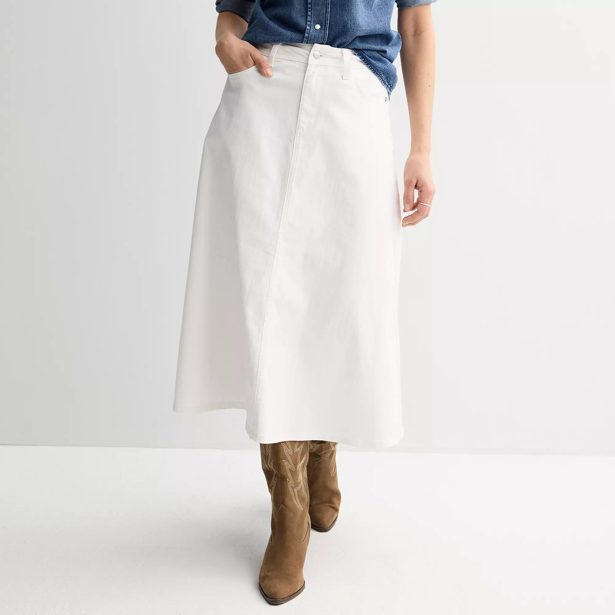 Women's Sonoma Goods For Life® Denim A-Line Midi Skirt, Size: 16, Vital White Product Image