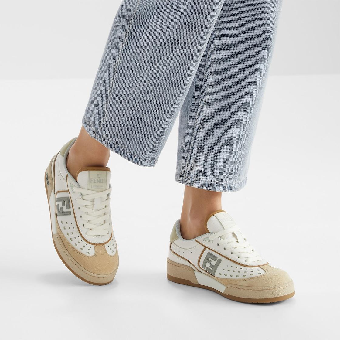 Fendi MatchWhite and brown leather and suede low tops Product Image