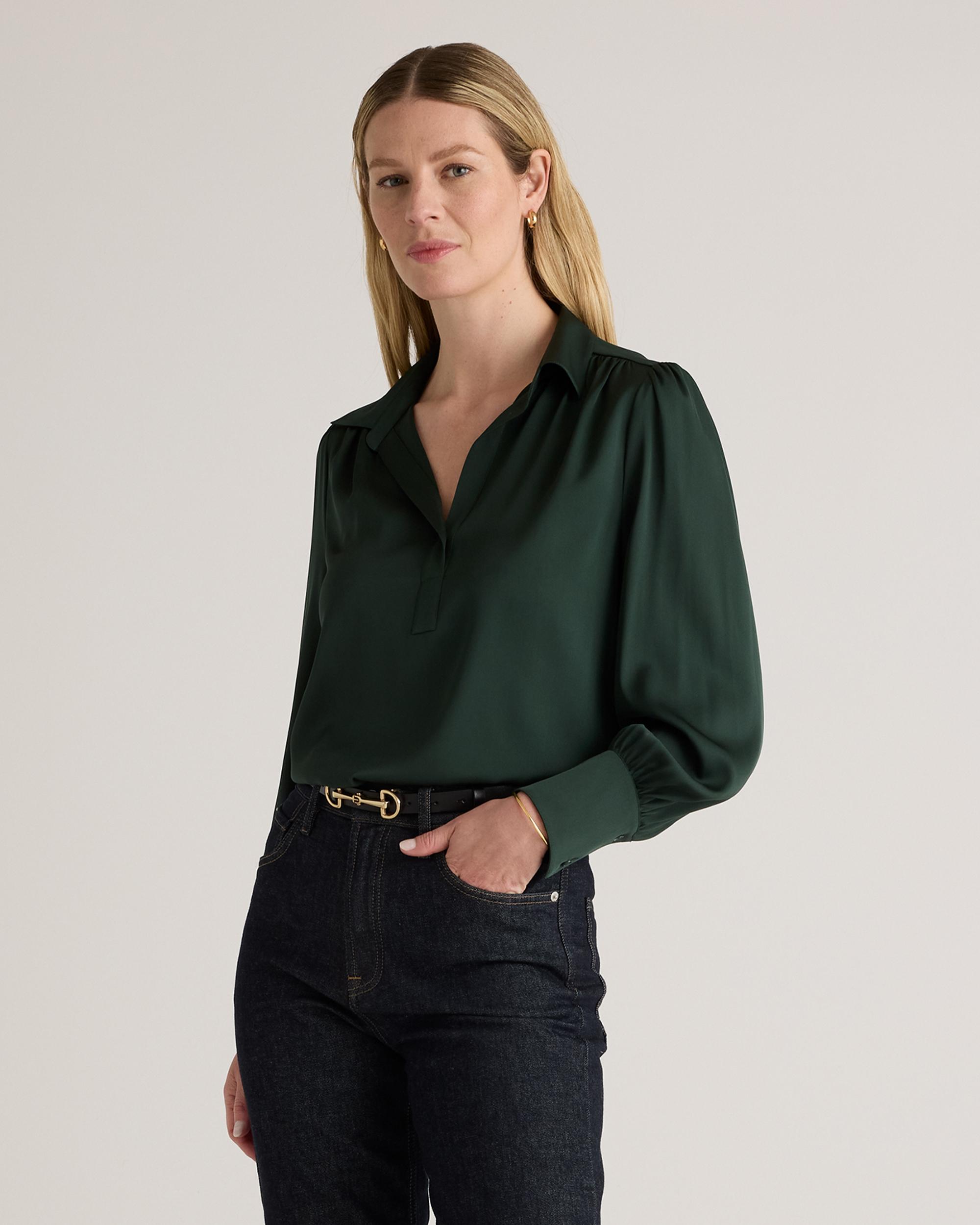 Quince | Women's Washable Stretch Silk Split Neck Blouse Size XL, Mulberry Silk Product Image