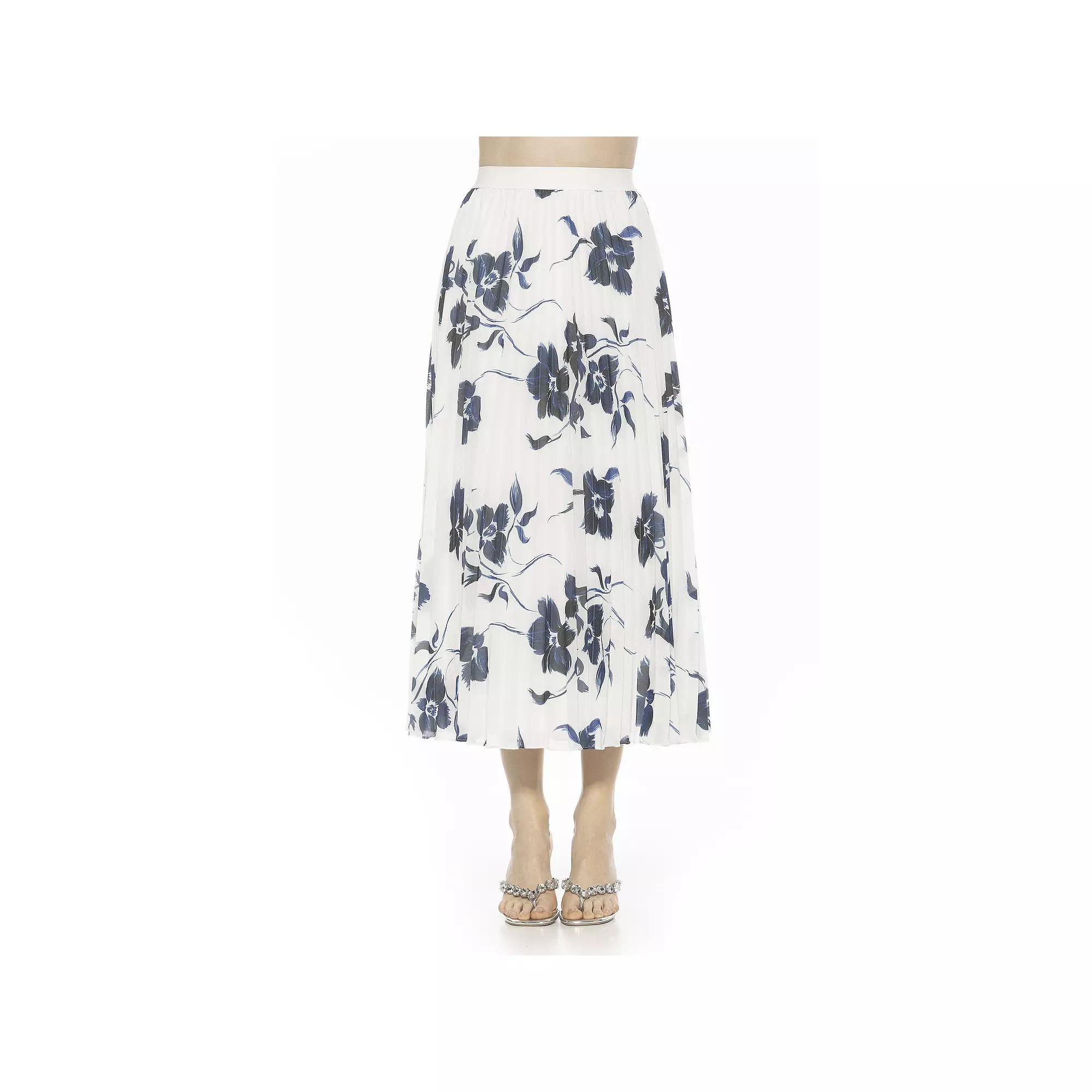 Women's ALEXIA ADMOR Kesia Pleated Midi Skirt, Size: 14, Ivory Floral Product Image