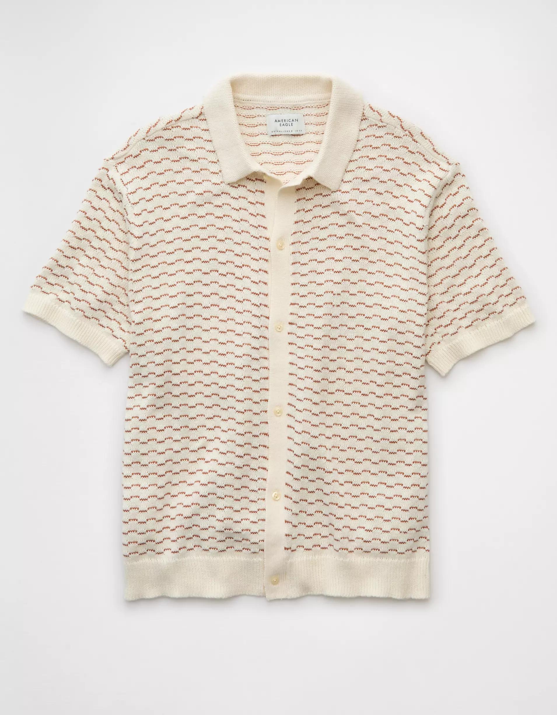 AE Weekend Striped Button-Up Sweater Polo Shirt Product Image