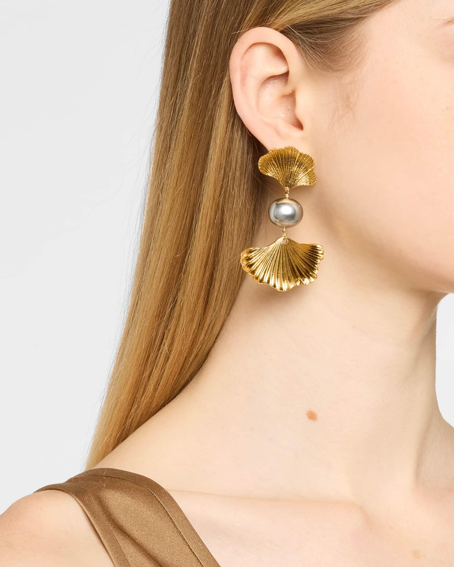 Double Fan Pearl Shell Earrings Product Image