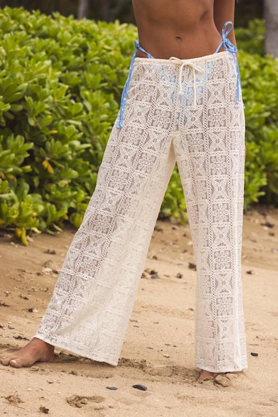 Oliwa Cream Crochet Lace Swim Cover-Up Pants Product Image