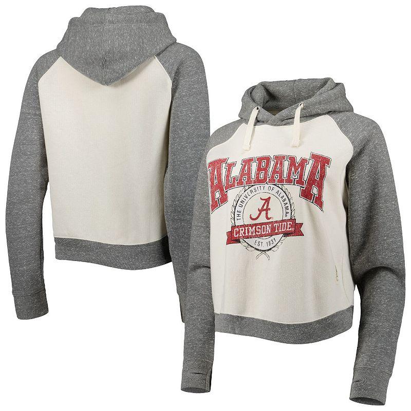 Women's Pressbox Cream/Heather Gray Alabama Crimson Tide Cody Tri-Bend Raglan Pullover Hoodie, Size: XL, White Product Image