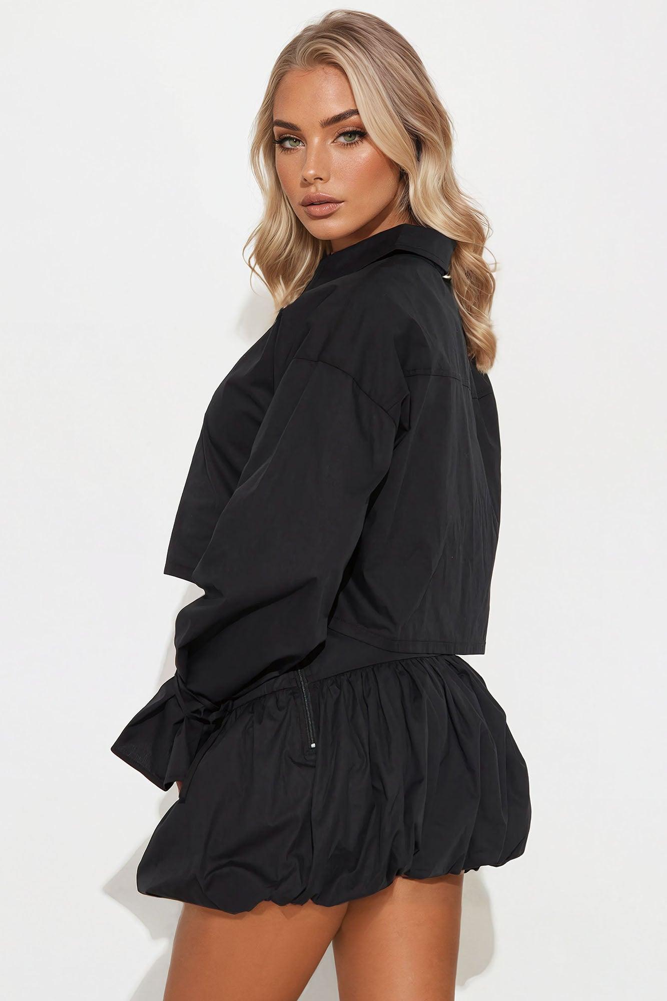 Simple Affair Bubble Hem Mini Skirt Set - Black Product Image