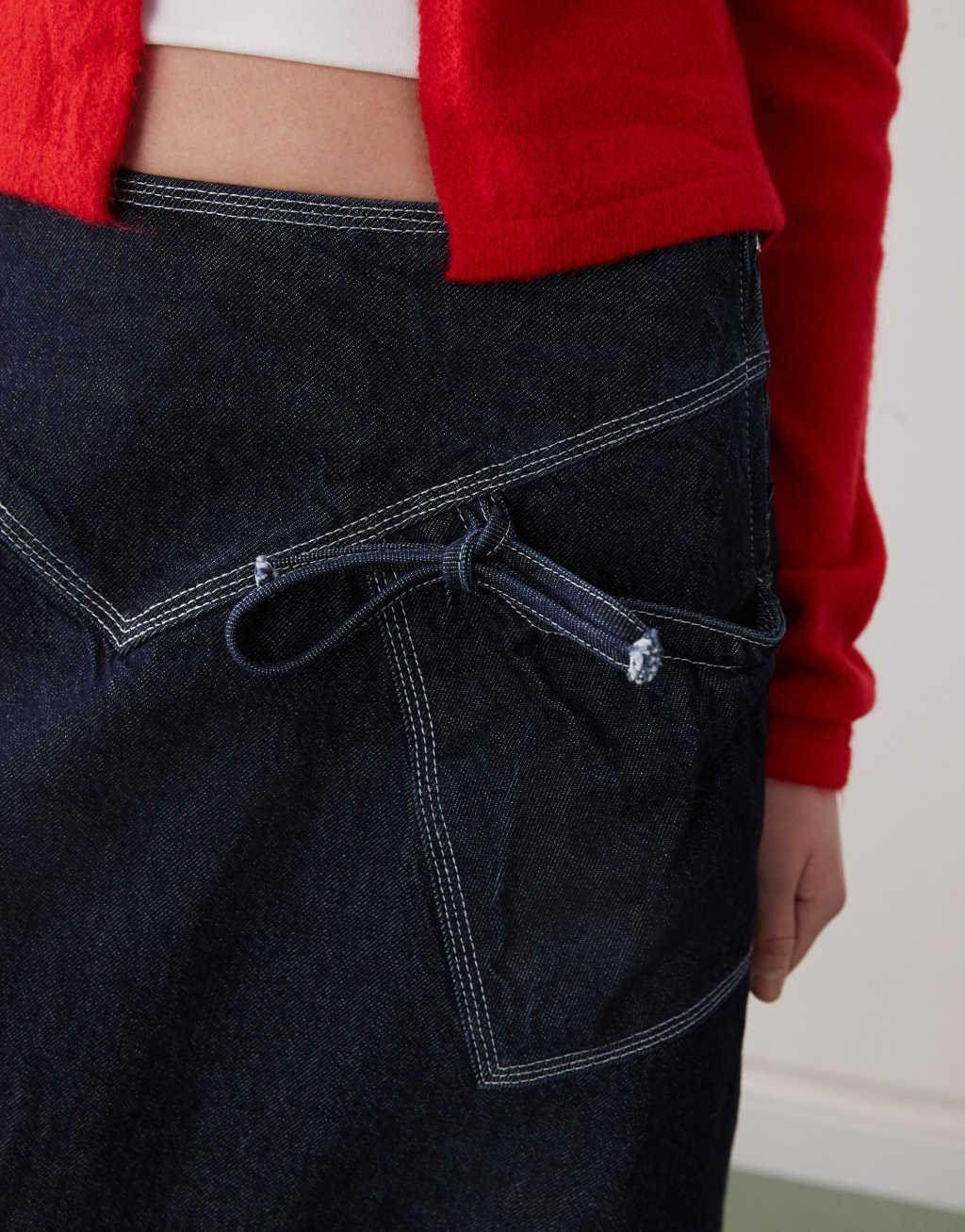 COLLUSION bubble hem midi skirt in rinse wash Product Image