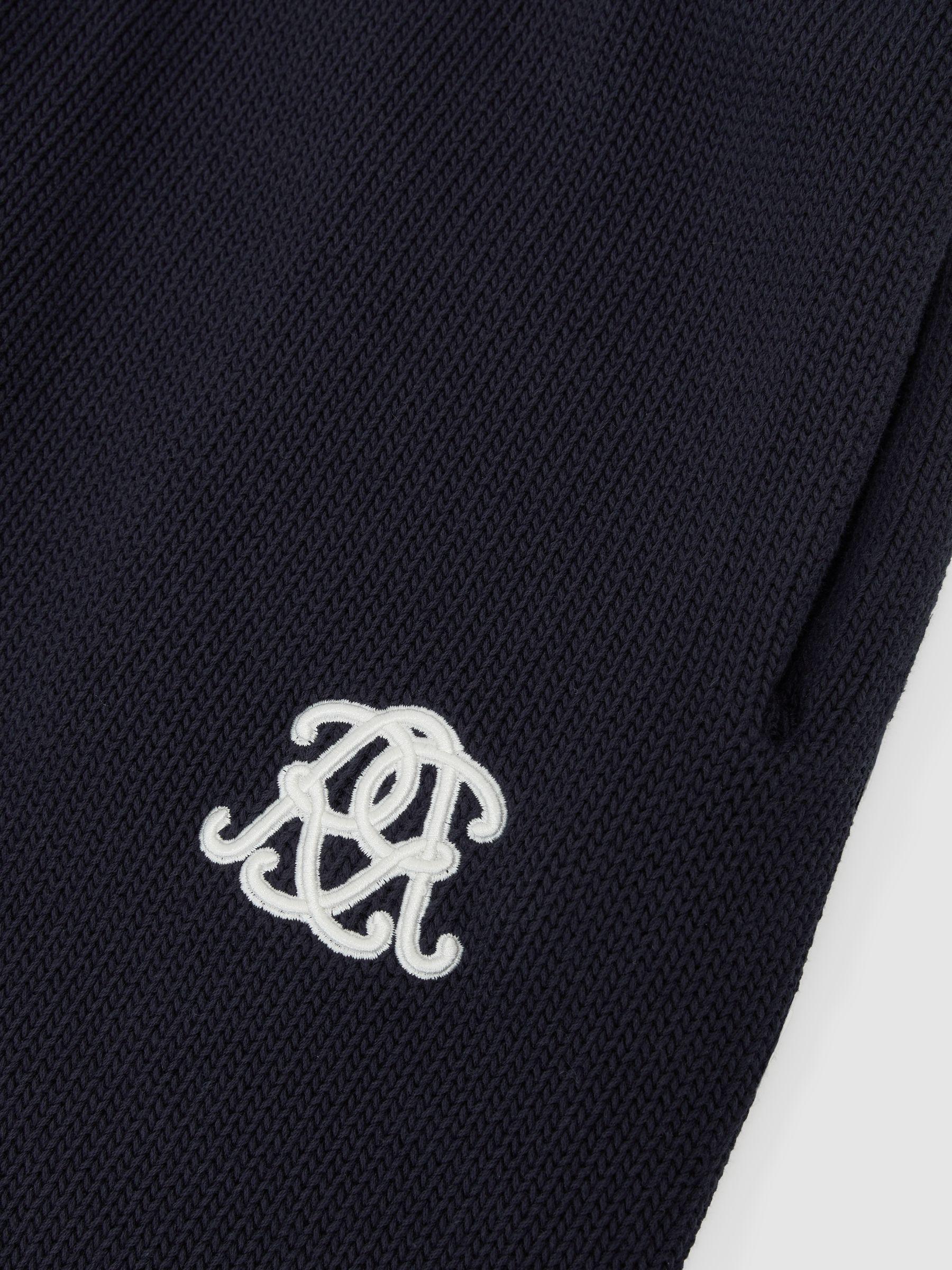 Monogram-Embroidered Relaxed Knit Shorts in Navy Product Image