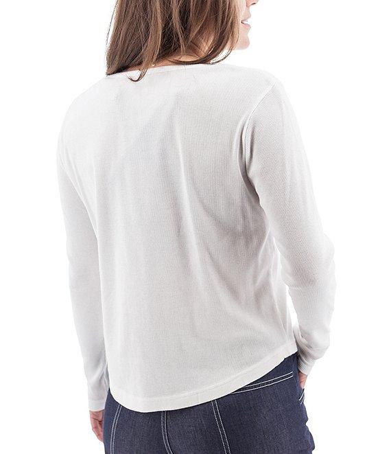 Aventura Nevis Organic Cotton Blend Henley Embroidered V-Neck Rib Knit Top Product Image
