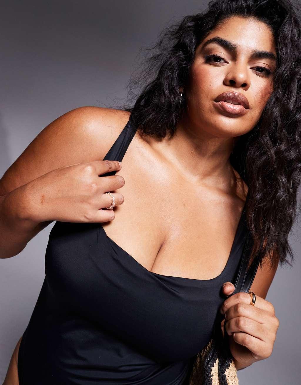 ASOS DESIGN Curve revenge sculpting swimsuit in black Product Image