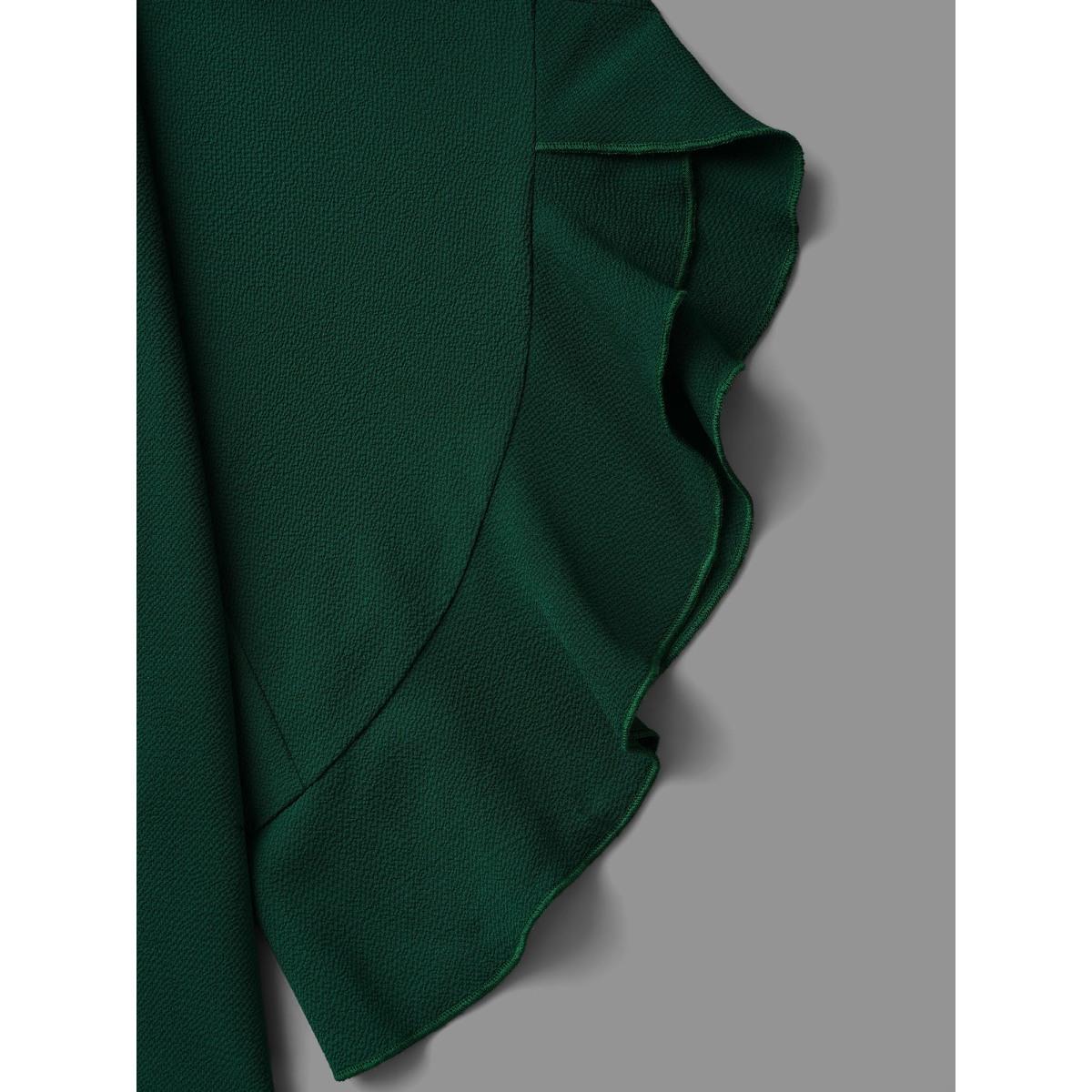 Plus Size Emerald Solid Keyhole Ruffle Sleeve Blouse Women Elegant Extra Long Sleeve Round Neck Everyday Blouses BloomChic 12/L Product Image