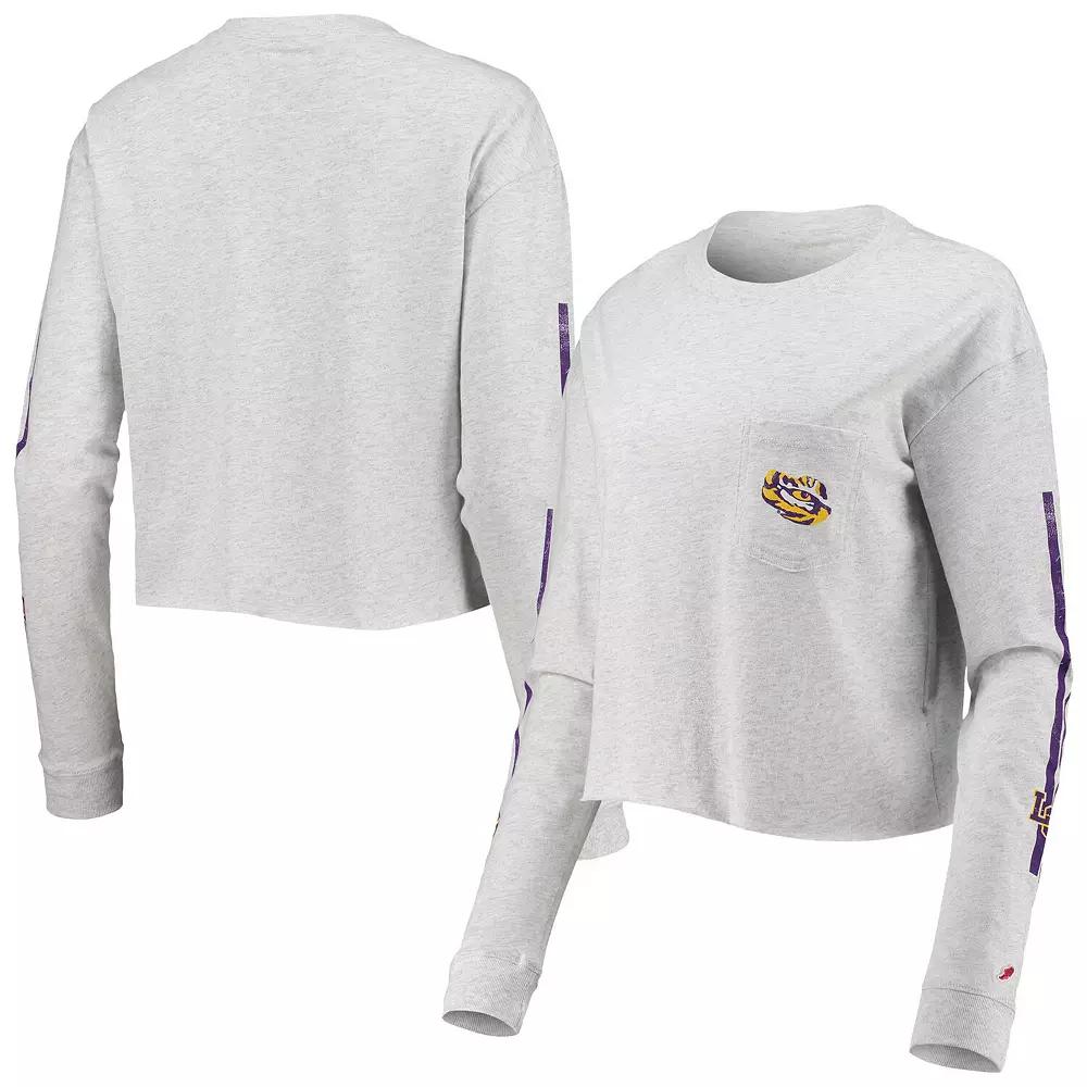 Women's League Collegiate Wear Heathered Gray LSU Tigers Clothesline Cotton Midi Crop Long Sleeve T-Shirt, Size: Large, Grey Product Image