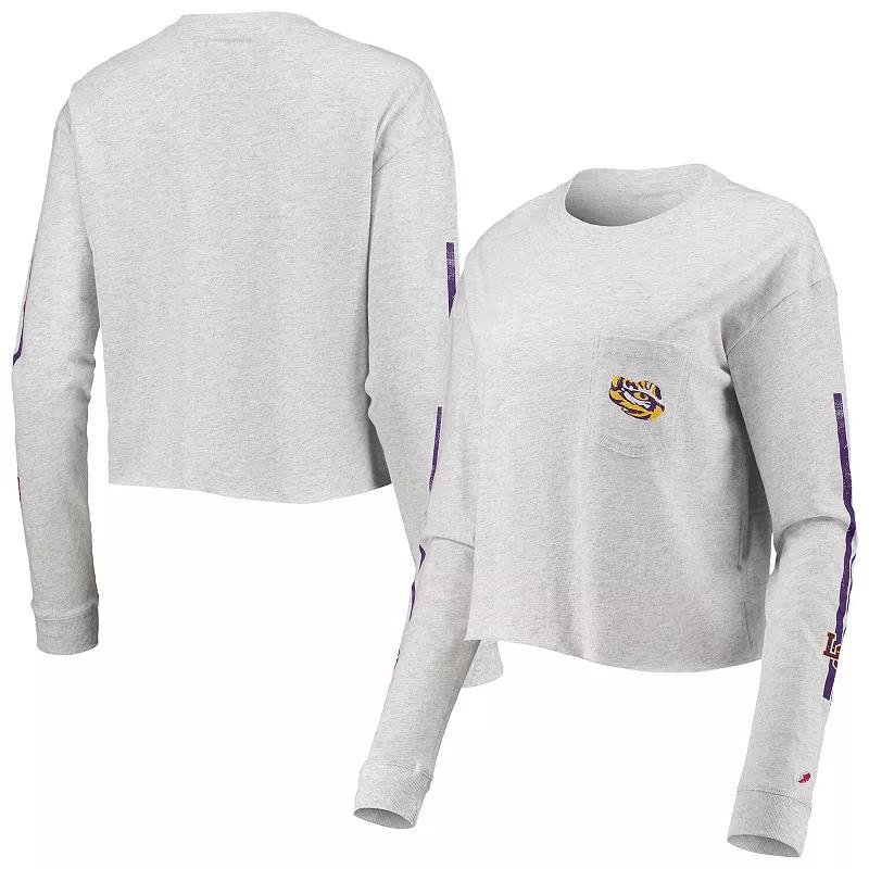 Women's League Collegiate Wear Heathered Gray LSU Tigers Clothesline Cotton Midi Crop Long Sleeve T-Shirt, Size: Large, Grey Product Image