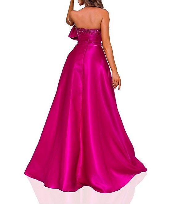 Terani Couture Strapless 3D Ruffle Front Shimmer Crepe Ballgown Product Image