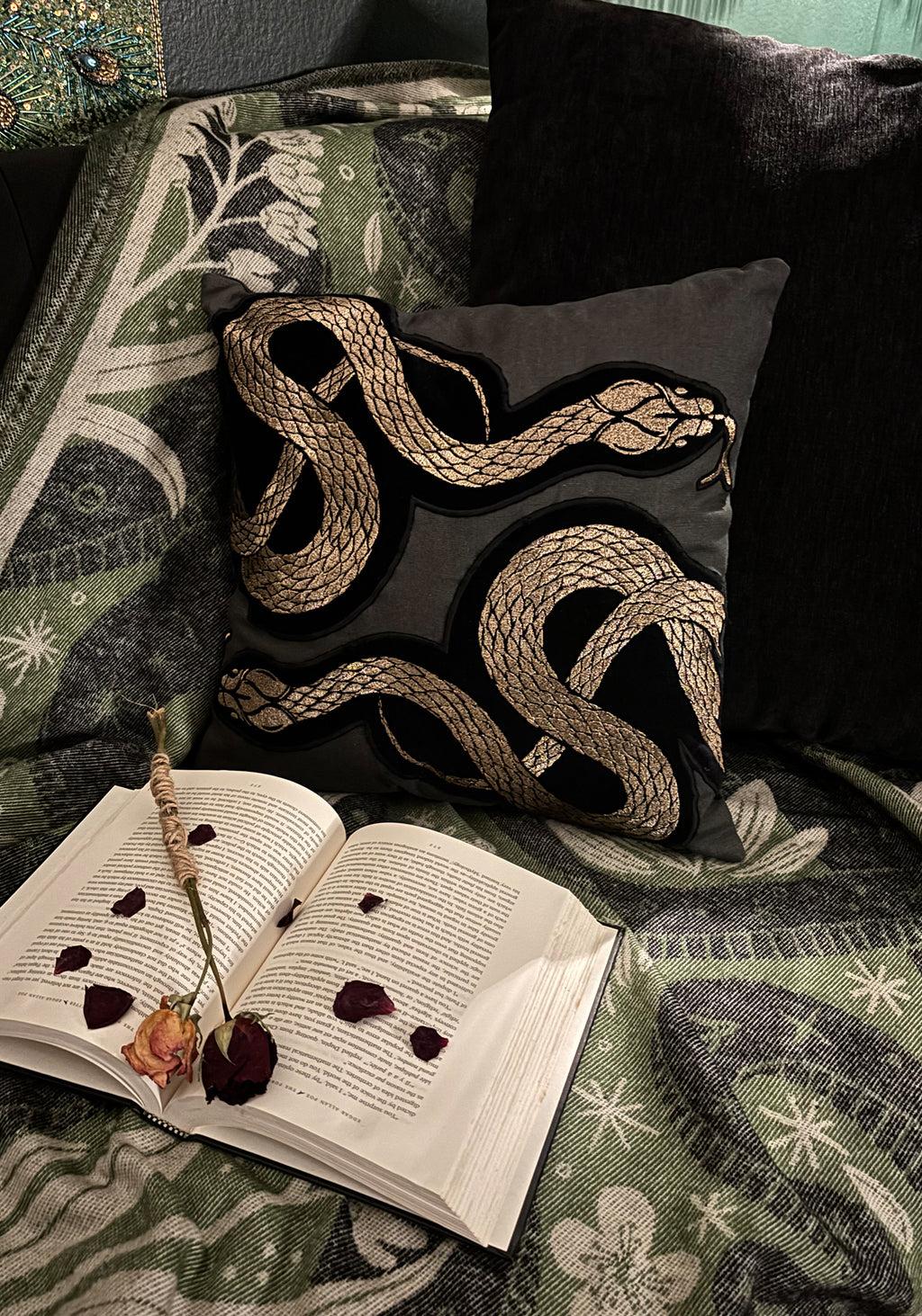 Zarina Snake Embroidered Velour Throw Cushion Product Image