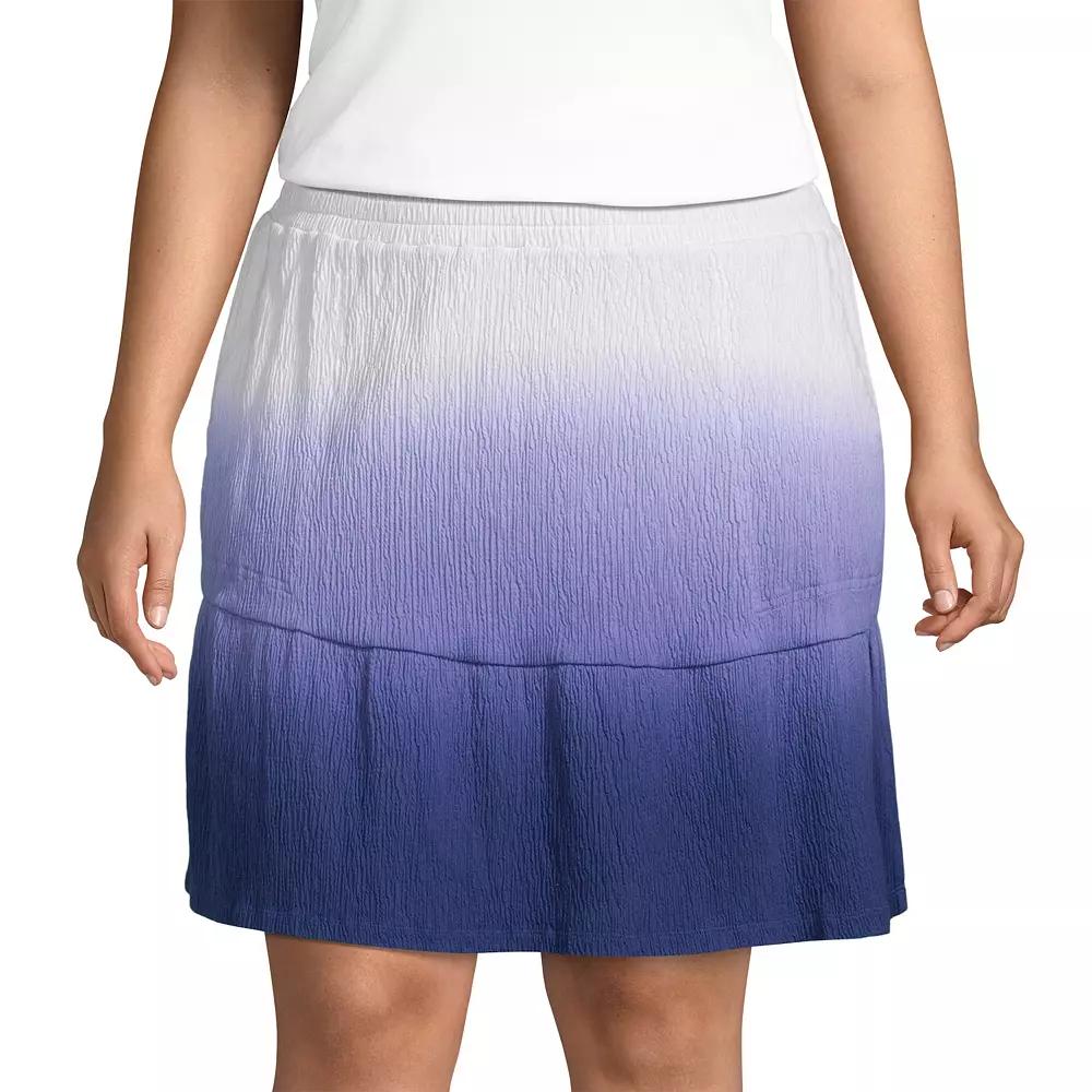 Plus Size Lands' End Crinkle Pull-On Tiered Skirt, Women's, Size: 2XL, White Navy Dip Dye Product Image