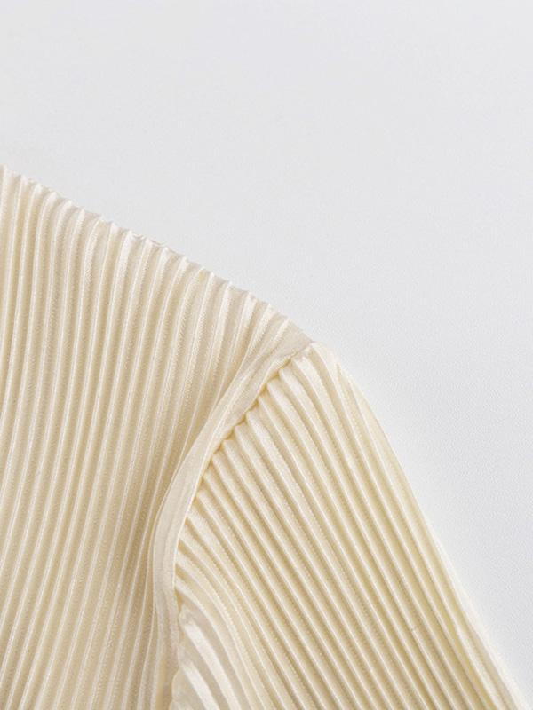 Long Sleeves Loose Lace-Up Pleated Solid Color Split-Joint Deep V-Neck Blouses&Shirts Tops Product Image