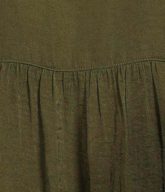 Gibson & Latimer Moonshadow Satin Split Round Neck Long Balloon Sleeve Blouse Product Image