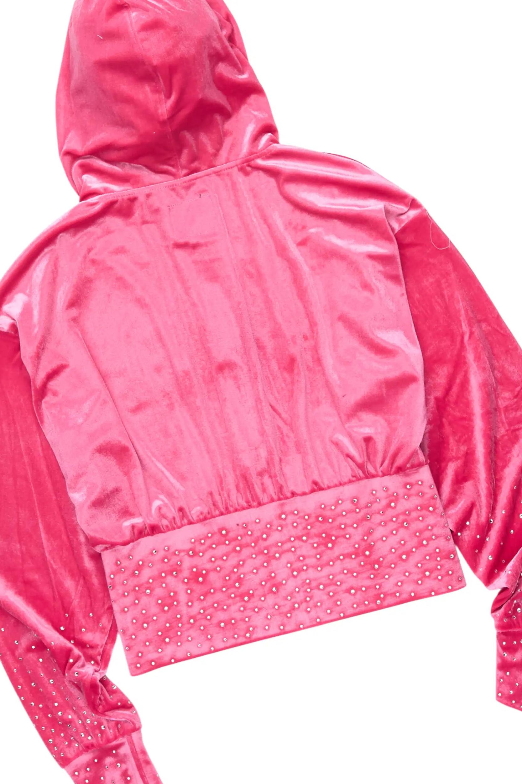 Rachell Hot Pink Rhinestone Velour Stacked Track Set Female Product Image