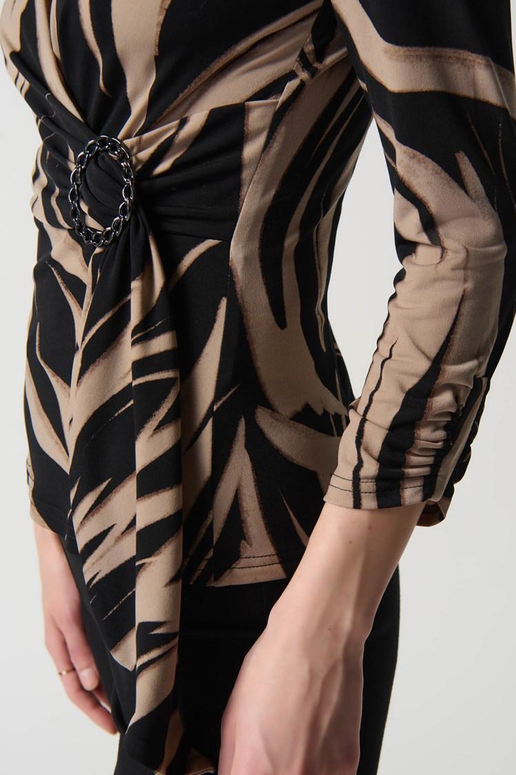 Abstract Print Silky Knit Top With Side Buckle Product Image