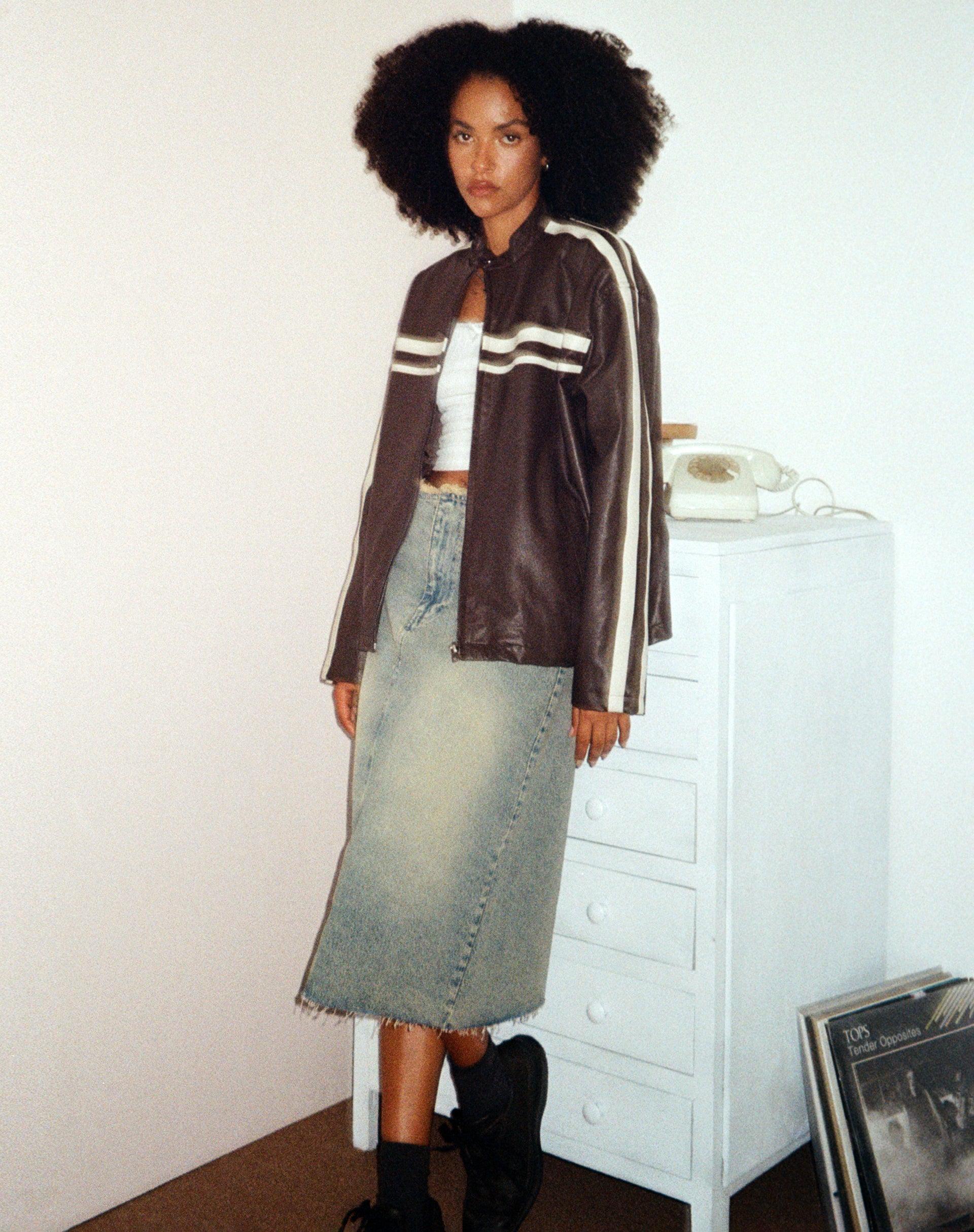 Low Rise Denim Midi Skirt in Light Blue Sand Female Product Image