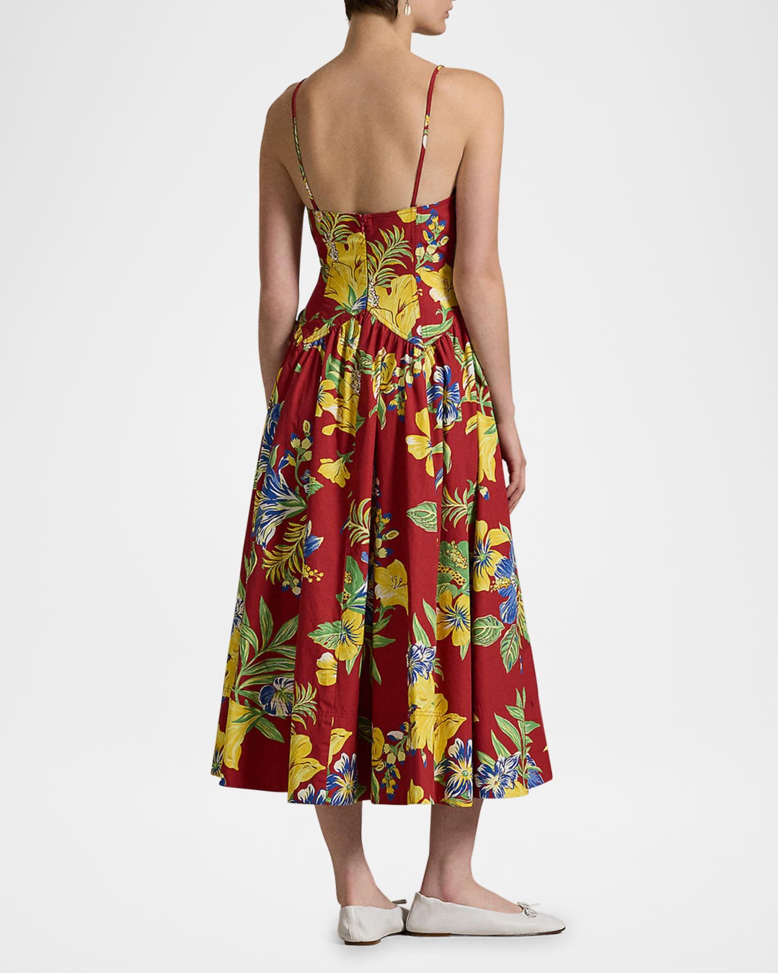 Tropical-Floral Cotton Poplin Dress Product Image