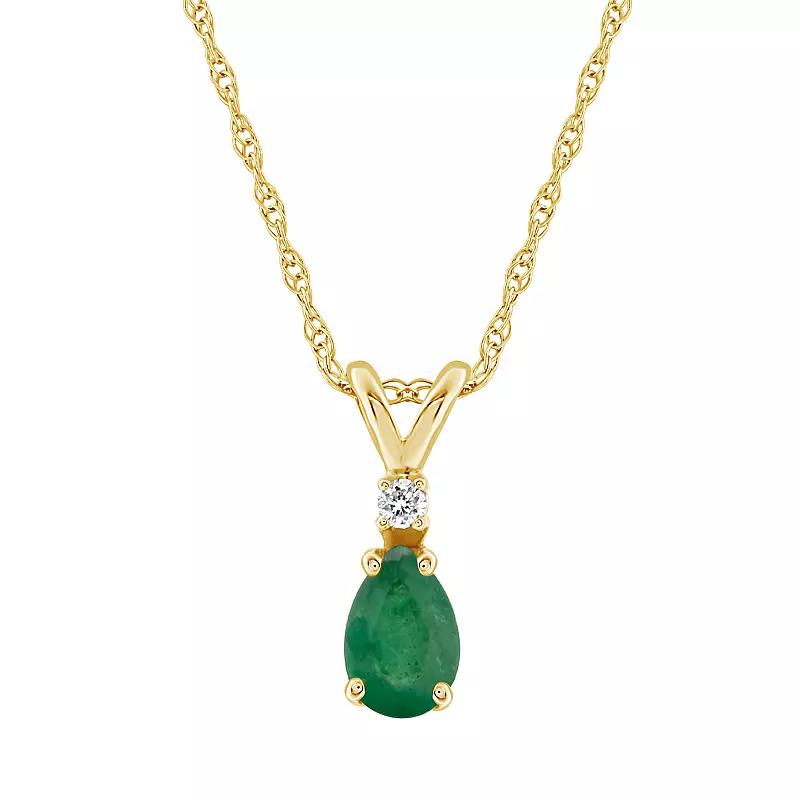 Celebration Gems 14K Yellow Gold Pear-Shaped Emerald & Diamond Accent Pendant Necklace, Women's,  Product Image