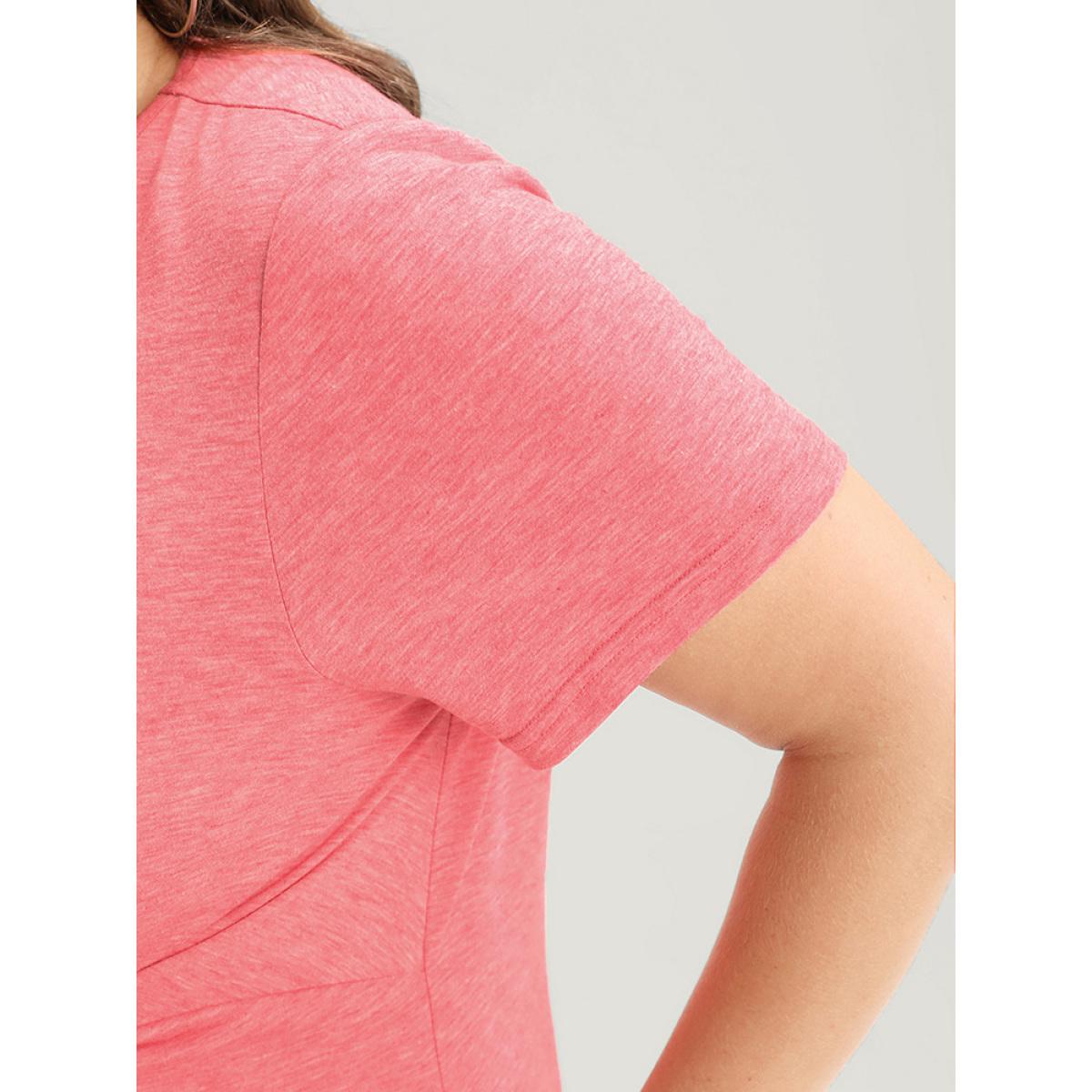 Plus Size Solid Round Neck Pocket Knot Front Knee Dress Watermelon Women Casual Plain Round Neck Short sleeve Curvy Knee Dress BloomChic 26/4X Product Image