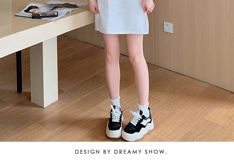 Maternity Elbow-Sleeve Crew Neck Mock Two-Piece Striped Panel Mini Shift Dress Product Image