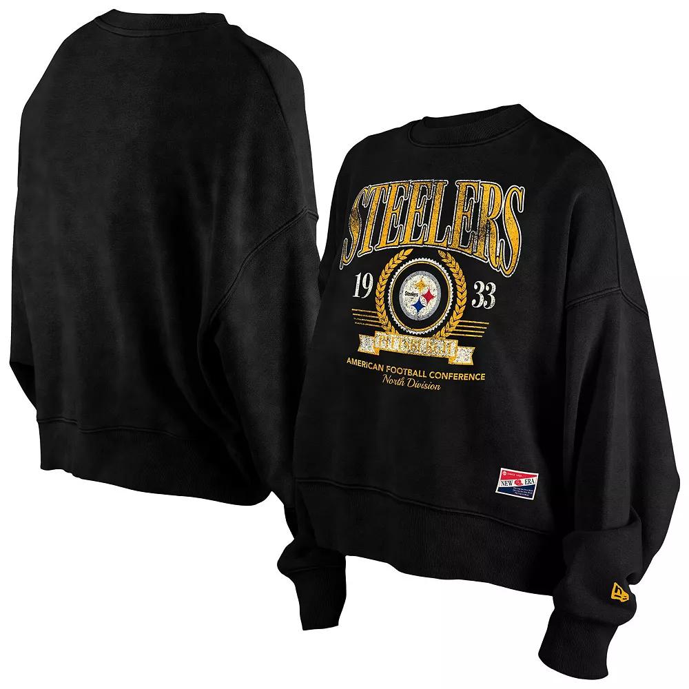 Women's New Era Black Pittsburgh Steelers Throwback Boxy Sweatshirt, Size: XS Product Image