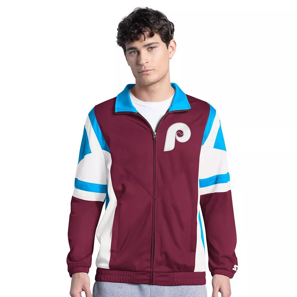 Men's Starter Burgundy/Light Blue Philadelphia Phillies Contender Tricot Full-Zip Track Jacket,  Product Image