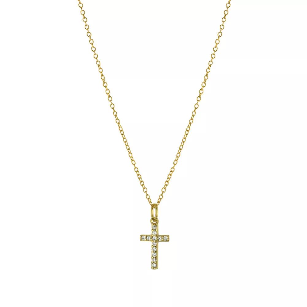 Main and Sterling 14k Gold Over Silver Cubic Zirconia Cross Pendant Necklace, Women's, Size: 18", Gold Tone Product Image