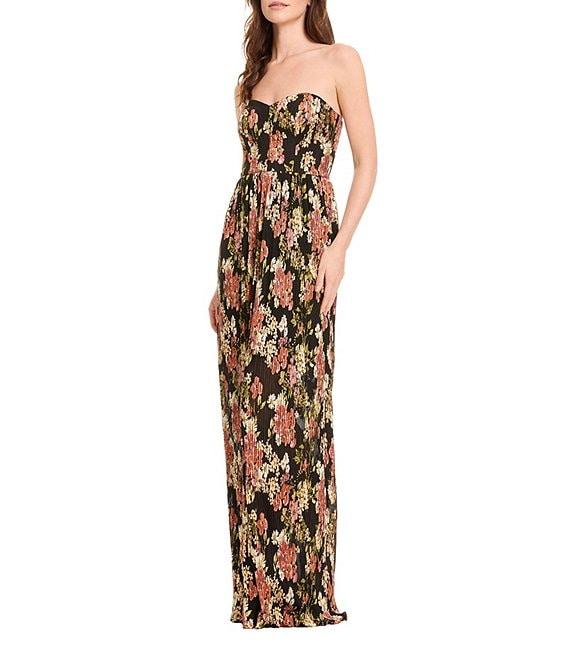 Dress the Population Audrina Floral Print Strapless Sweetheart Neckline Pleated Sheath Gown Product Image