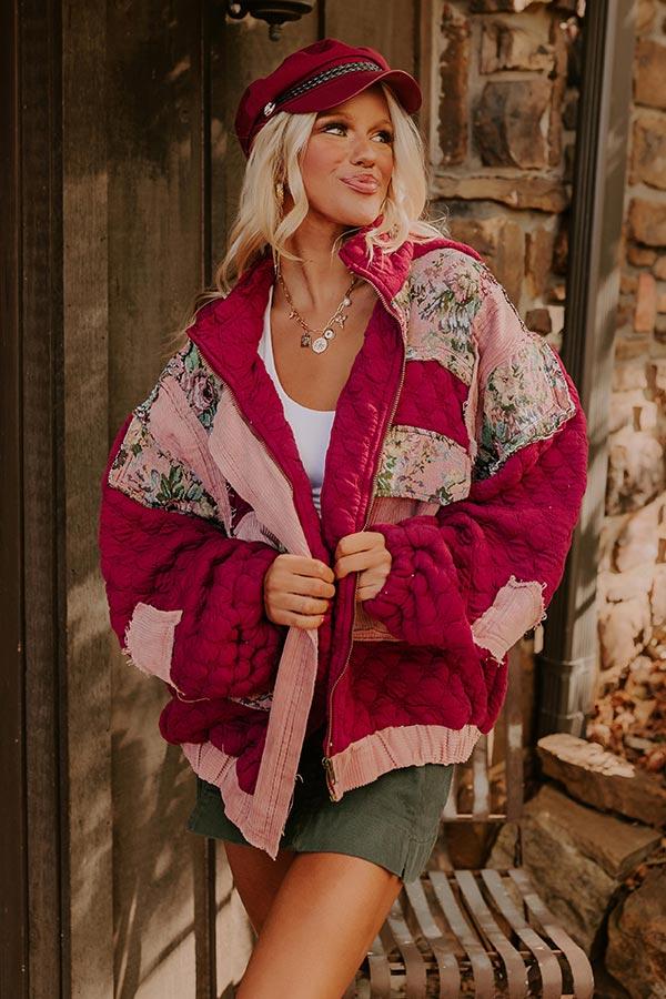 Cozy Couture Quilted Jacket in Sangria Product Image