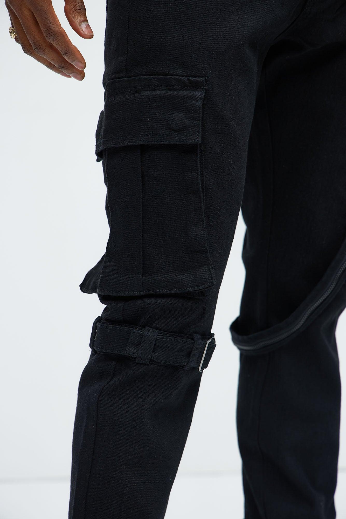 Buckle And Strap Stacked Skinny Jeans - Black Product Image