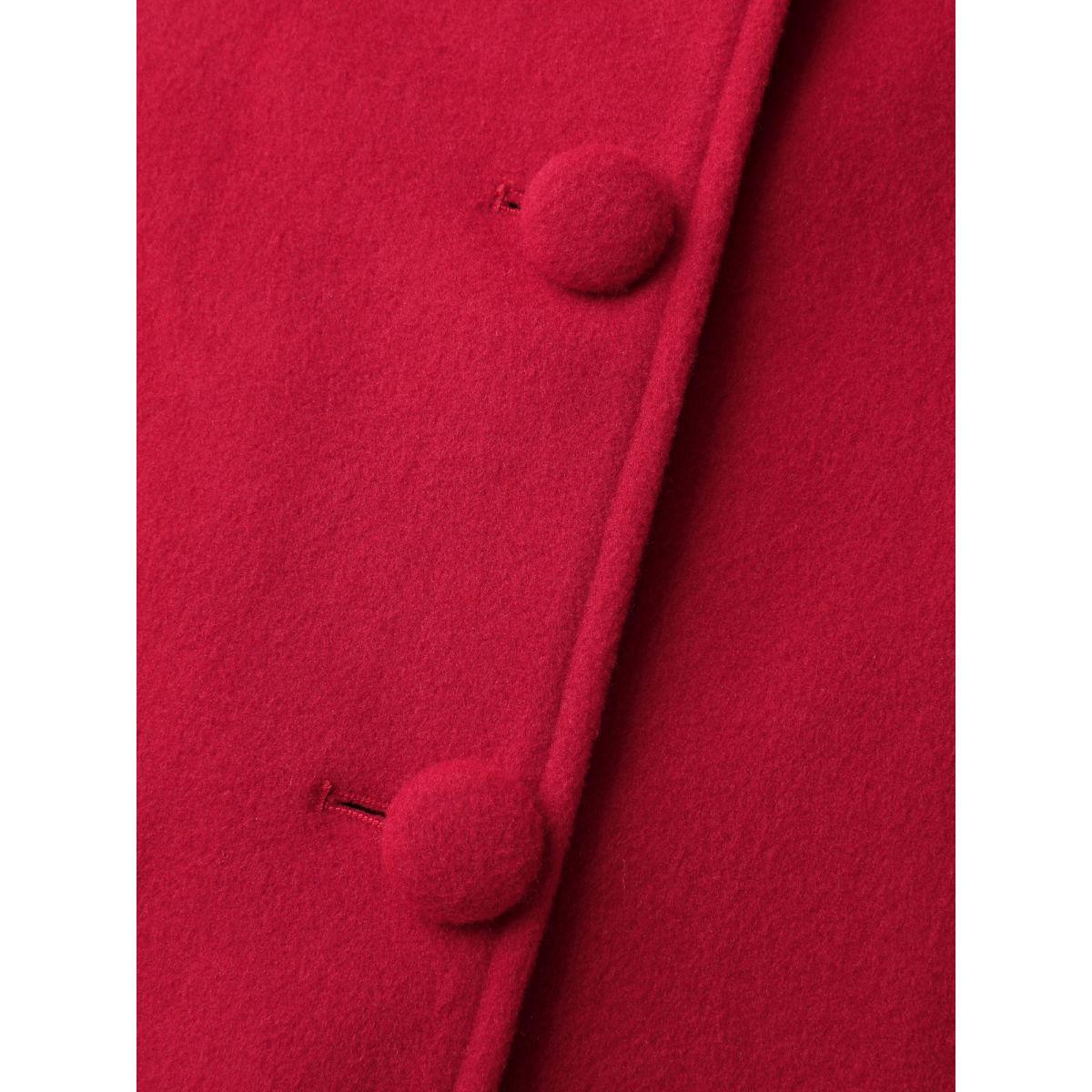 Plus Size Ruffle Trim Waist-Defining Pockets Coat Women Brightred Leisure Button Ladies Casual Winter Coats BloomChic 26/4X Product Image