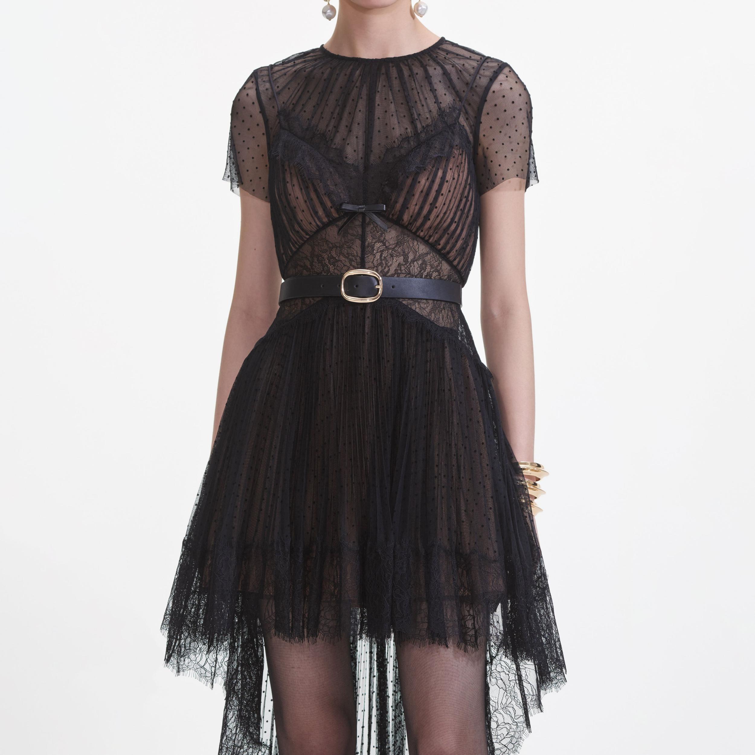 Black Dot Mesh Mini Dress Product Image