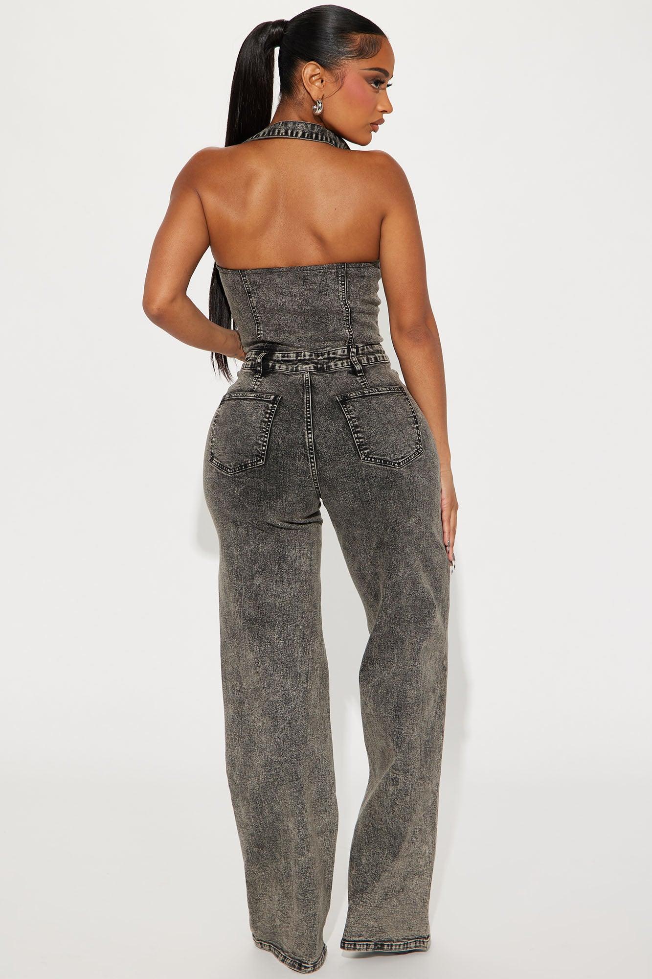 Stay Around Denim Jumpsuit - Black Product Image