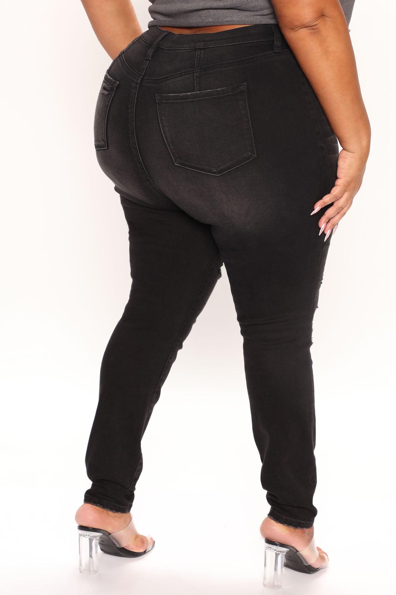Classic Curvy Ripped Skinny Jeans - Black Wash Product Image
