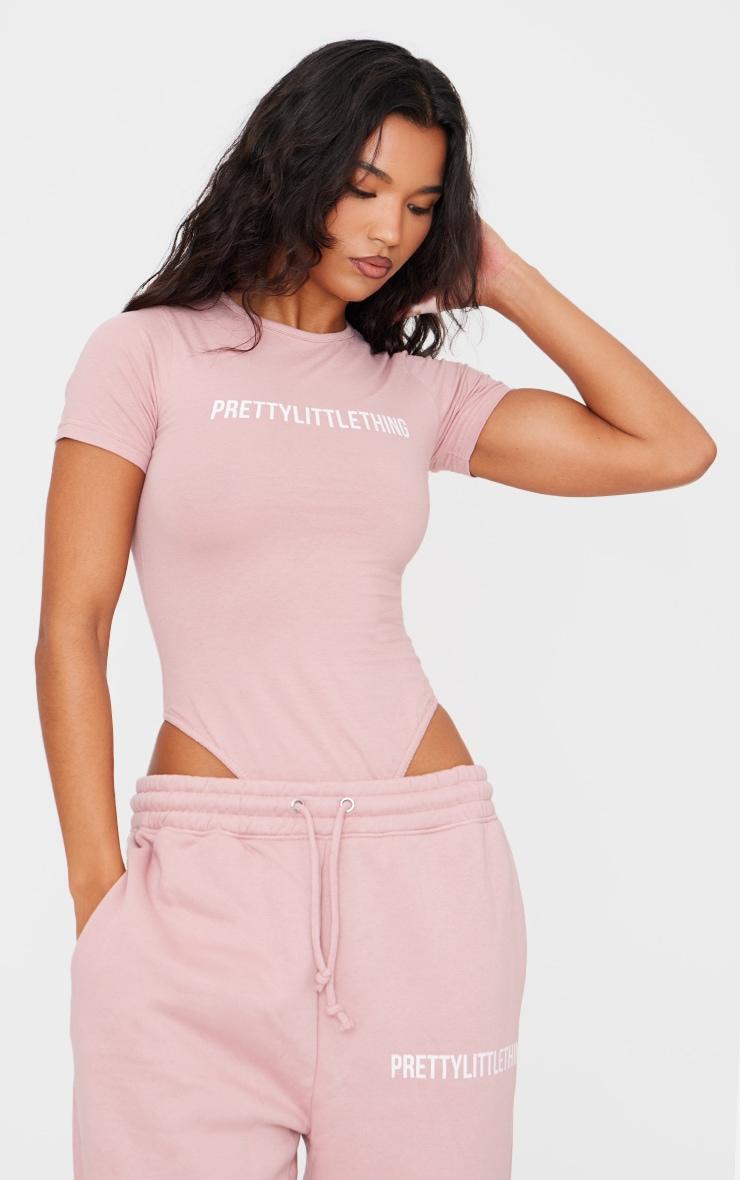 PRETTYLITTLETHING Light Pink Logo Short Sleeve Bodysuit Product Image