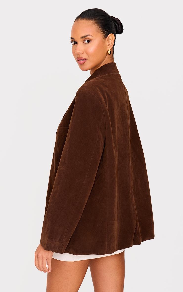 Chocolate Faux Suede Longline Blazer Product Image